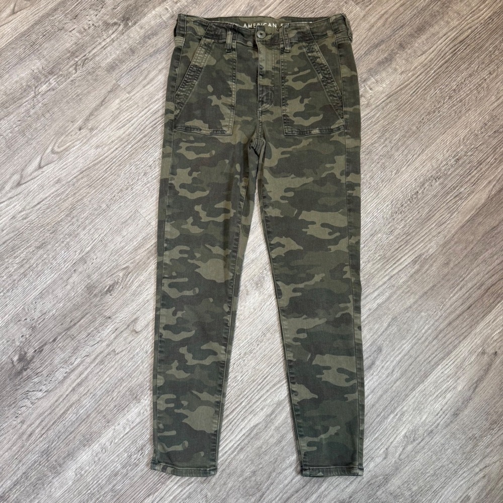 American‎ Eagle Hi-Rise Jegging Crop Camo Pants Green Next Level Stretch Size 6